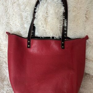 Portland Leather Red Tote with Black Straps